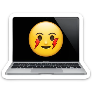 macbook desligado com um sinal de flash sticker
