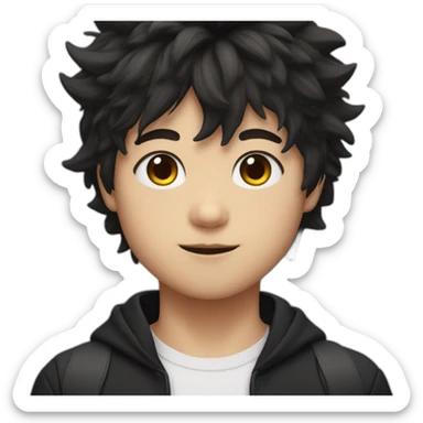 Japanese boy, with black cat ears and cute fluffy hair in black sticker