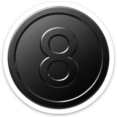 Emoji icon of a black coin with engraved number 8, minimalist style, isolated sticker