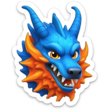 Un dragon mi loup de couleur rouge, bleu, blanc et orange moutardes, avec des corne orange moutard. Il qui crache du feux sticker