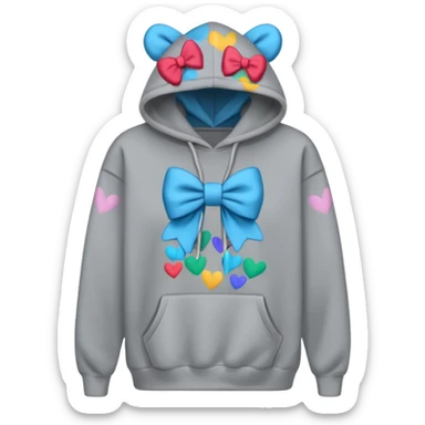 a gray oversized hoodie with a bow print on the chest sticker