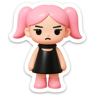 BLACKPINK-inspired gothic choker, no hearts, black and pink, glossy and bold, vinyl figure style sticker