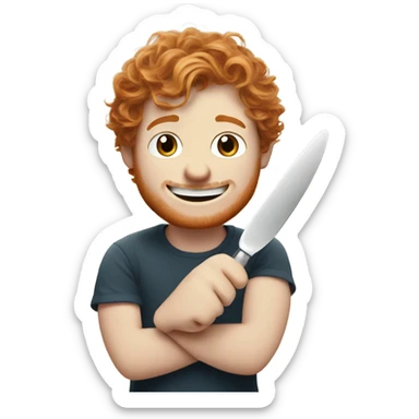 Ed Sheeran holding a butter knife with a happy look on his face sticker