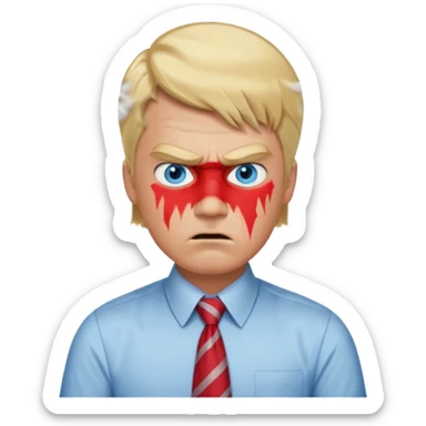 A guy with blonde hair and blue eyes that looks masculine. make him wear a shirt with a tie. he is danish. He is very angry with a red face and steam above his head sticker
