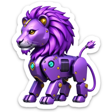 glitter mech lion purple cyberpunk sticker