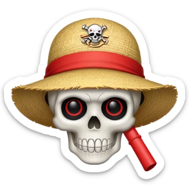 Luffy straw hat logo but.his head is a skull and the line in the hat is red without a hair and a completely black eyes sticker