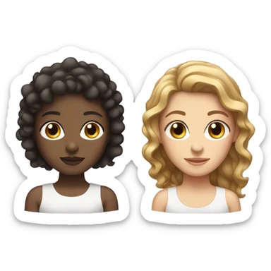A light brownish blackish girl with curly nad with a brownish white girl with straight hair beside her sticker