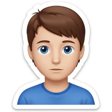 Crie um menino com cabelo castanho escuro com os olhos azuis um menino branco com olho azul  sticker