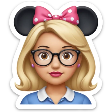 Thick Woman Hazel eyes glasses blonde hair Minnie mouse ears sticker