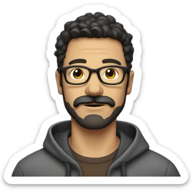 Creative Man with dark hair moustache and beard wearing a hoodie and glasses sticker