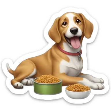happy dog eating dog food sticker