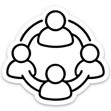 living fellowship, group of people in a circle, unity and connection, outlined design, subtle color accents sticker