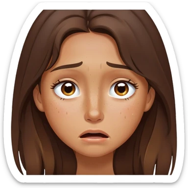 Beautiful tan skin brunette girl with freckles crying long hair sticker