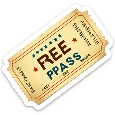 A vintage cinema ticket which says 'free pass' on it sticker