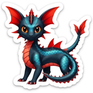 Shiny Red And Black Colorful Litten-Salandit-Vaporeon-Toothless-Fakémon-hybrid-creature (full body)  sticker