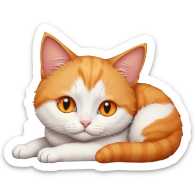 full body sad tiny short hair ginger and white cat with orange eyes lying down sticker