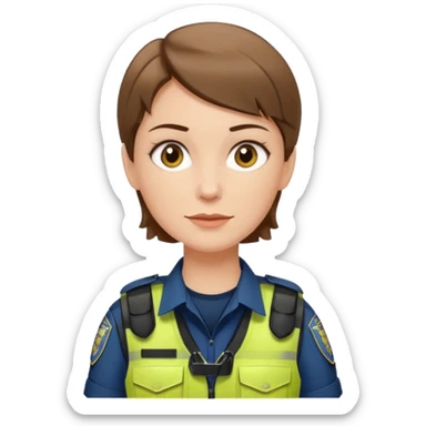 white woman cop with a khaki tactical vest, minimal details, friendly expression sticker