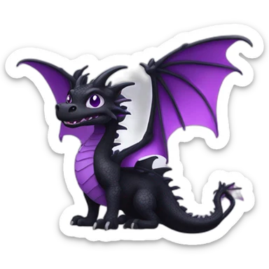 Digital art of a black dragon with a white neck and underside, a purple stripe and purple eyes. sticker