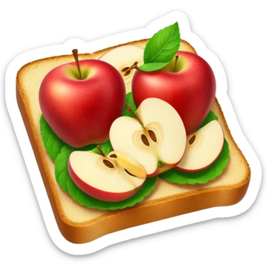 toast with apple slices on top, apples with a mint leaf garnish, no text sticker
