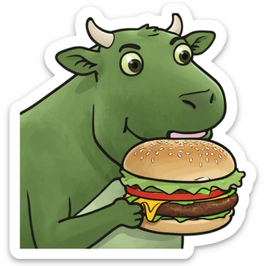 Cow eating burger sticker
