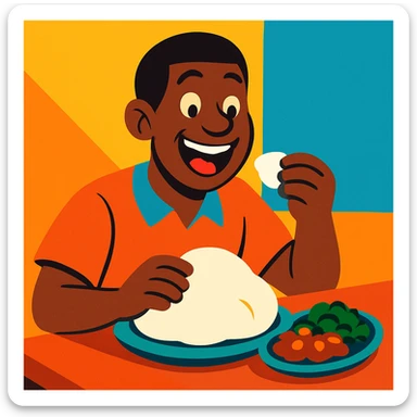 cartoon style, bright colors, joyful atmosphere, man eating sadza sticker