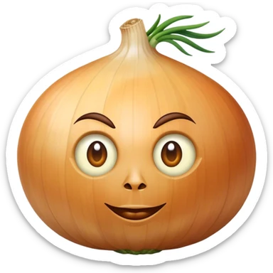 A human morphed into an onion sticker