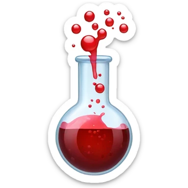 A chemical flask with blood inside and bubbles sticker