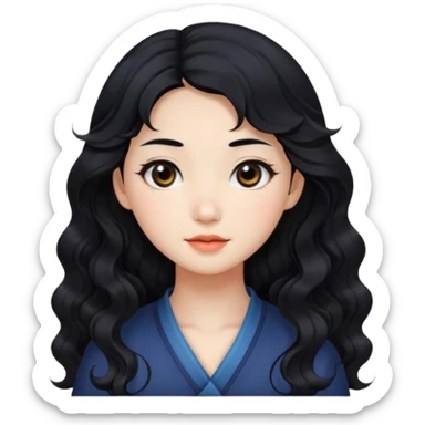 Beautiful girl,Black hair,wavy hair，long hair,Black eyes,Chinese sticker