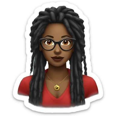 black woman with dreadlocks and red bayonetta glasses sticker