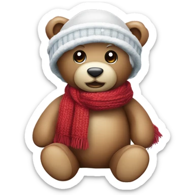 Gute Nacht teddy mit roter Mütze und Schal und Mond im Schnee  sticker