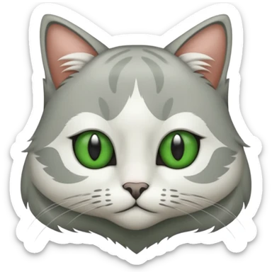 fai un gatto grigio e bianco con gli occhi verdi sticker