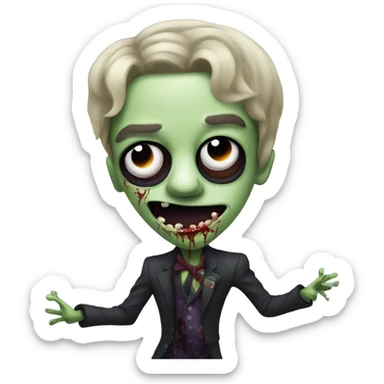 popstar prince as a zombie dancing with  a thin painter's moustache sticker