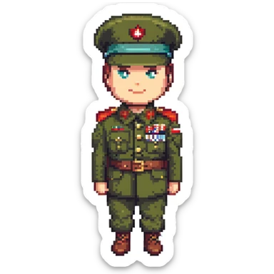 portrait of Turkish general Kenan Evren in military uniform, 8-bit retro pixel art style sticker
