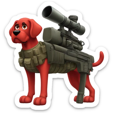 Clifford the giant bright red dog pbs humanoid as a military sniper call of duty character standing alone sticker