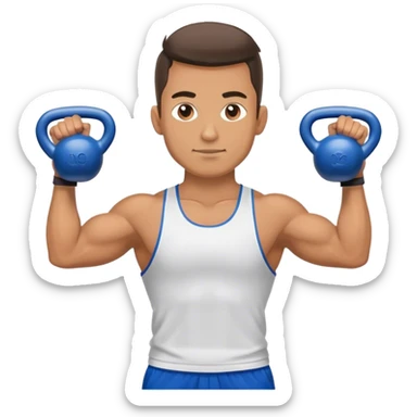 athletic man with blue shorts holding kettlebell sticker