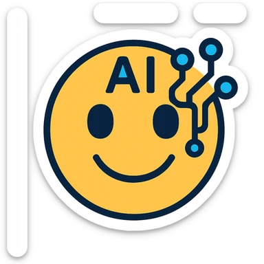 smiley AI emoji, color outline icon style, cheerful and techy, bold outlines, hint of circuitry sticker