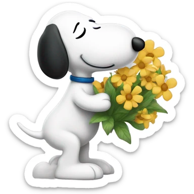 snoopy kissing flowers sticker