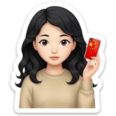Beautiful girl,Black hair, wavy long hair,Black eyes,Chinese, beige sweater  sticker