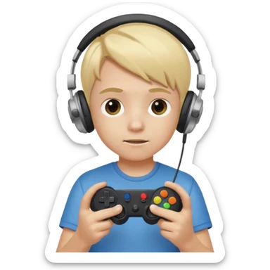blonde kid with headphones holding game controller sticker