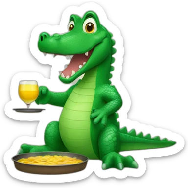 Alligator holding a serving tray sticker