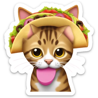 tabby cat with pink nose eating a taco sticker