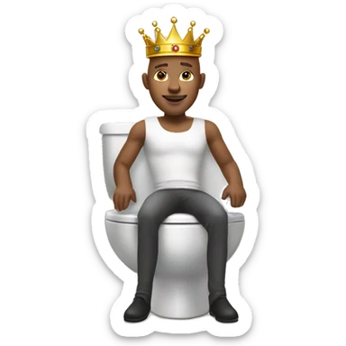 bald guy with a crown, sitting the toilet in the bathroom like a king on his throne. sticker