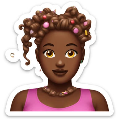 Plus size girl with hair made of chocolate drippings, with sprinkles on top , candy themed outfit sticker