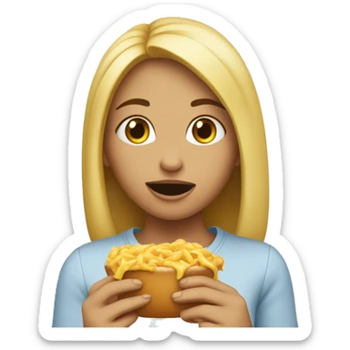 a girl eating with the text “she ate” sticker