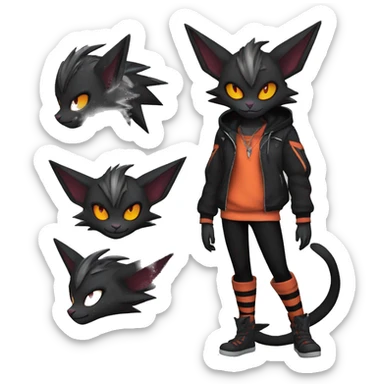 Cool Anthro Black Noivern-Quiana-Litten-Pokémon with edgy stripes hoodie spiked collar punk Full Body sticker