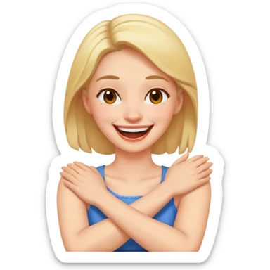 Arms crossed holding neck laughing woman sticker