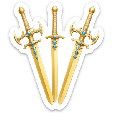 Two Golden royal swords with gold blades and gold handel sticker