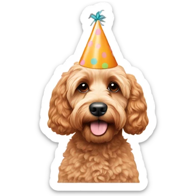 Apricot Cockapoo with party hat sticker