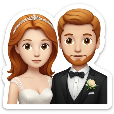 wedding couple with white man with brown hair and white woman with light ginger hair sticker