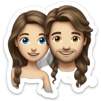 Cute brunette couple long hair, blue-eyed  sticker